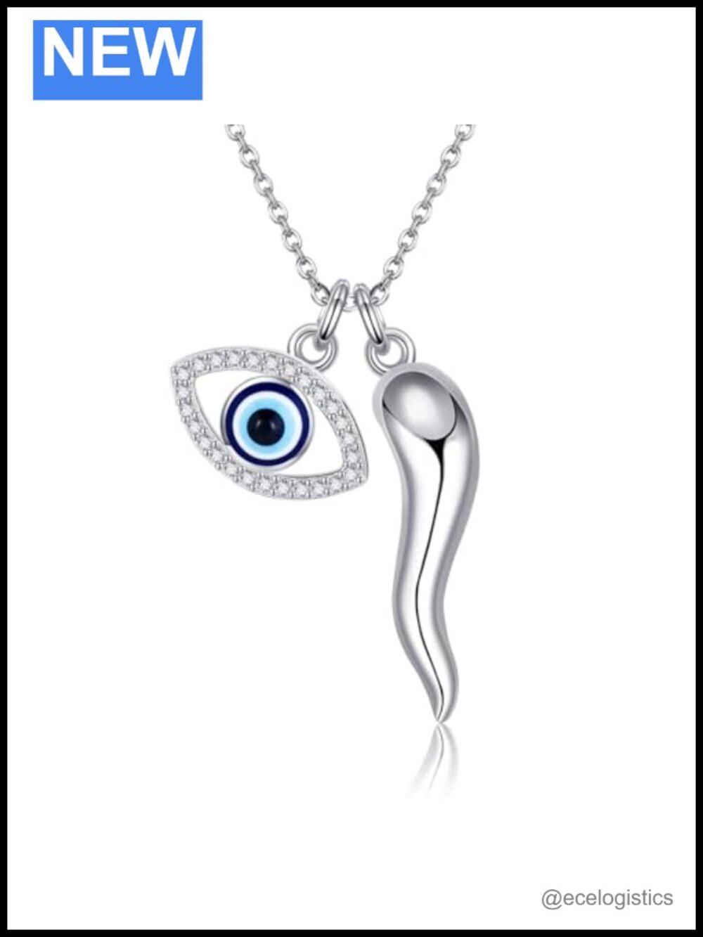 Sterling Silver Evil Eye Hamsa Hand Lotus Pendant Necklace